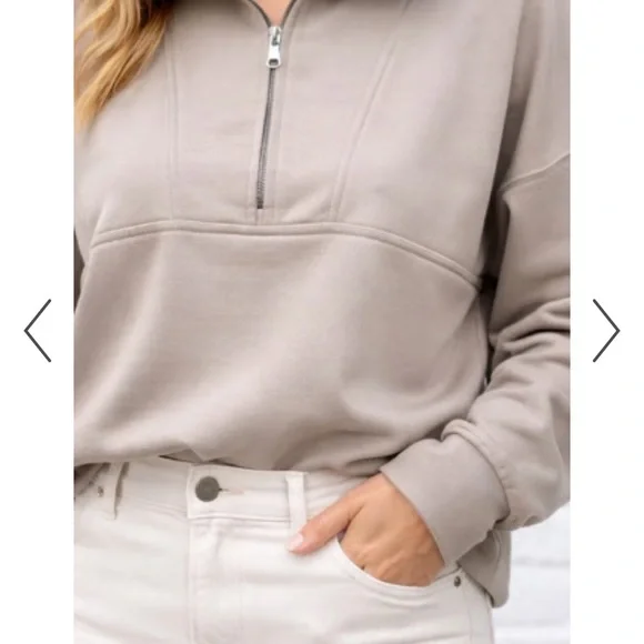 Cozy Neutral Taupe Half-Zip Women's Sweatshirt - Picture 4 of 4